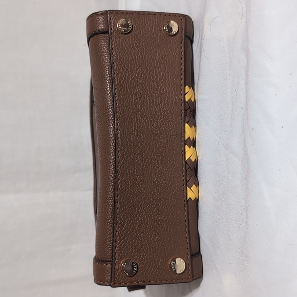 Michael Kors Karson XS Satchel Brown Pebbled Leather Lugg/Citrus Braided Front - Picture 4 of 8